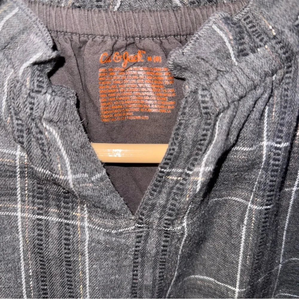 Cat & Jack Plaid Dress in Charcoal Grey with Gold Foil Accent Long Sleeve Kids M
